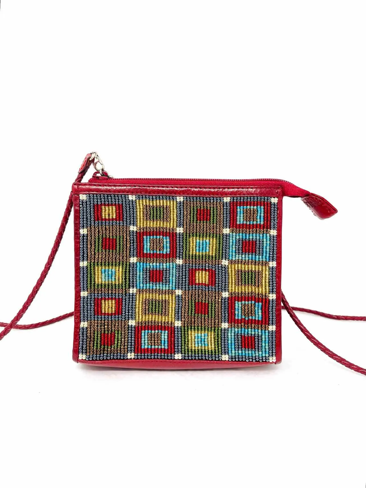 Brighton Red/Multi Squares Beaded AS IS Designer Purse