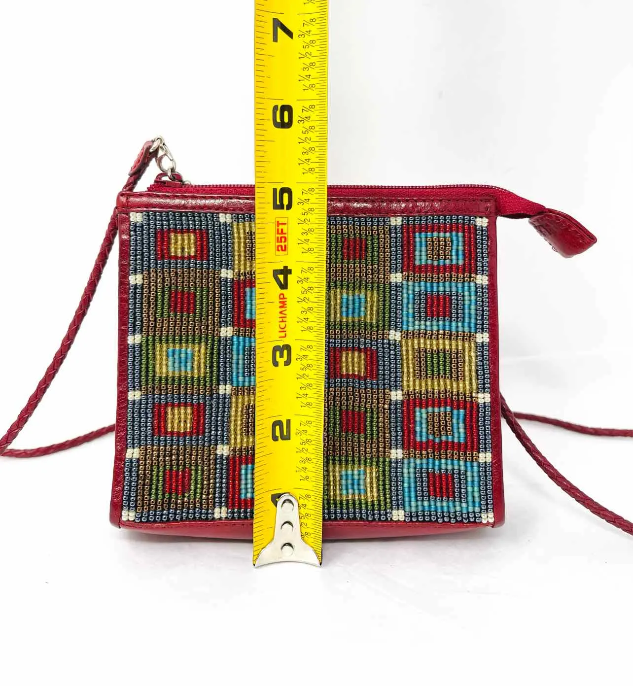 Brighton Red/Multi Squares Beaded AS IS Designer Purse