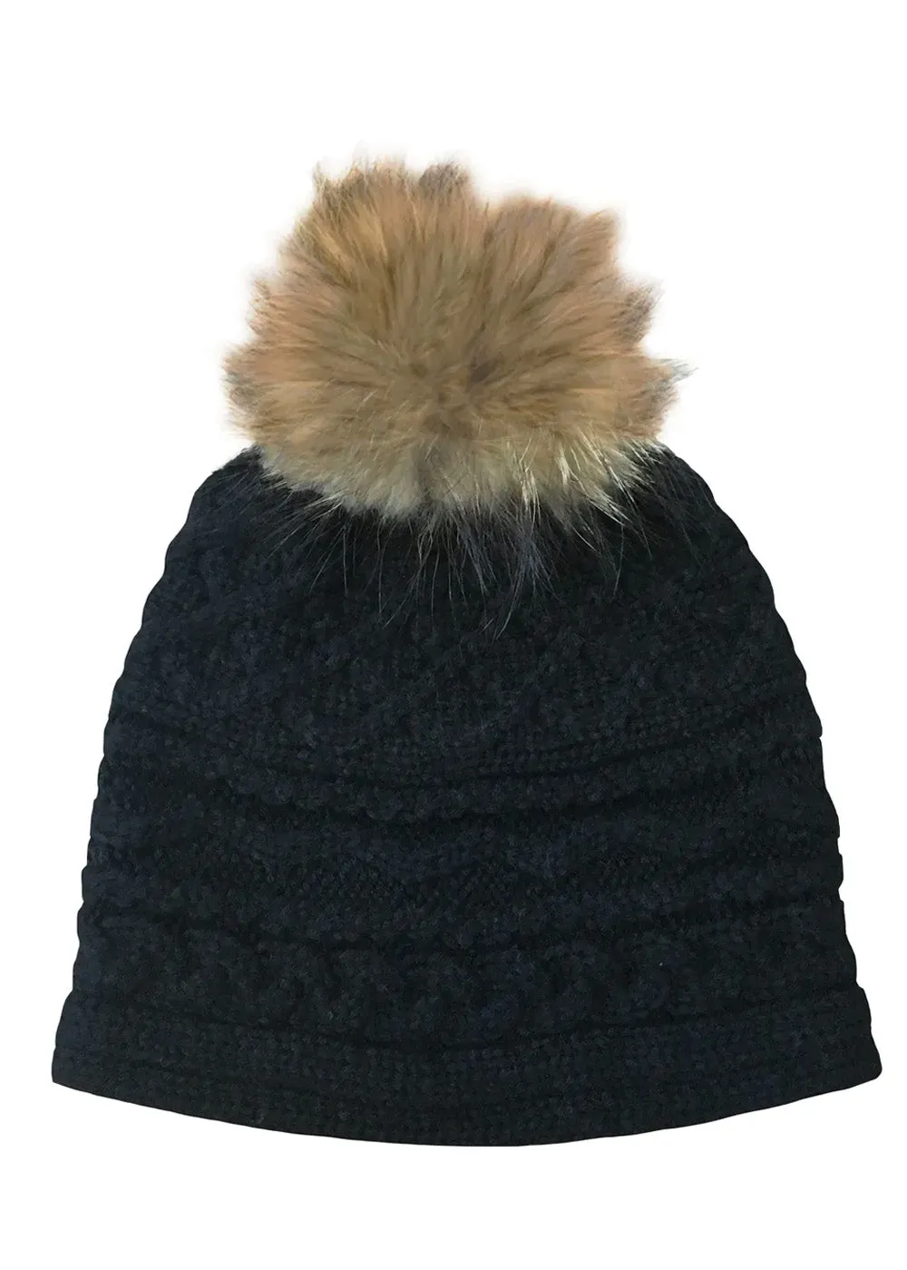 Cable Knit Pom Pom Hat - Light Peri Blue