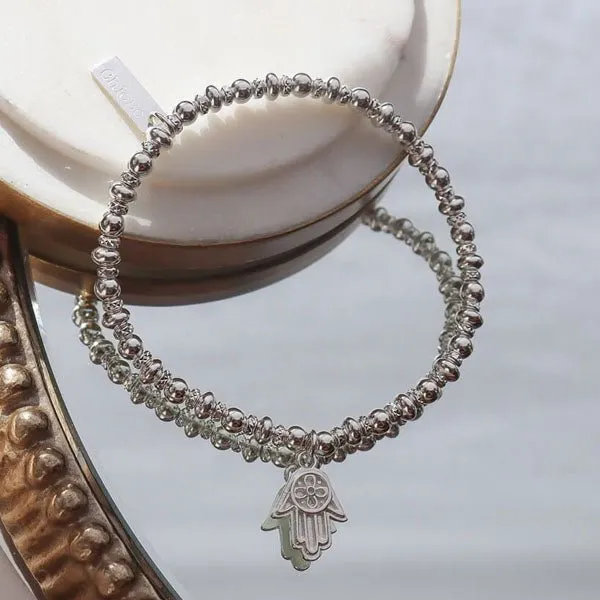 ChloBo Didi Sparkle Hamsa Hand Charm Silver Bead Bracelet