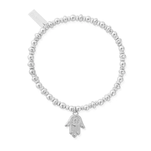 ChloBo Didi Sparkle Hamsa Hand Charm Silver Bead Bracelet