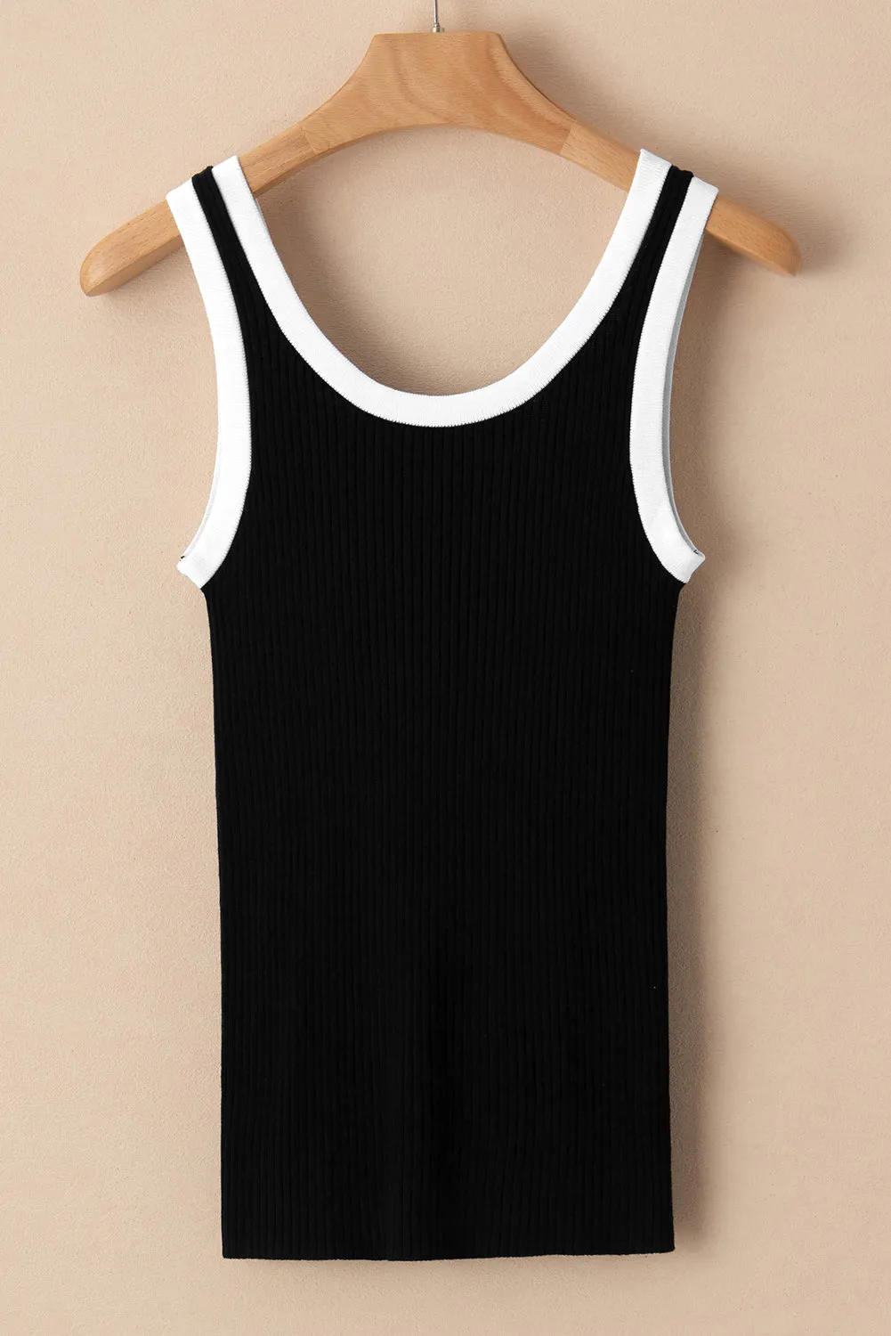 Colorblock Edge Ribbed Knit U Neck Tank Top