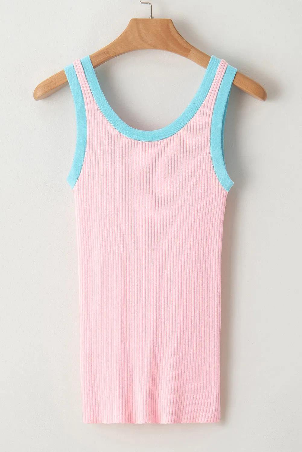 Colorblock Edge Ribbed Knit U Neck Tank Top