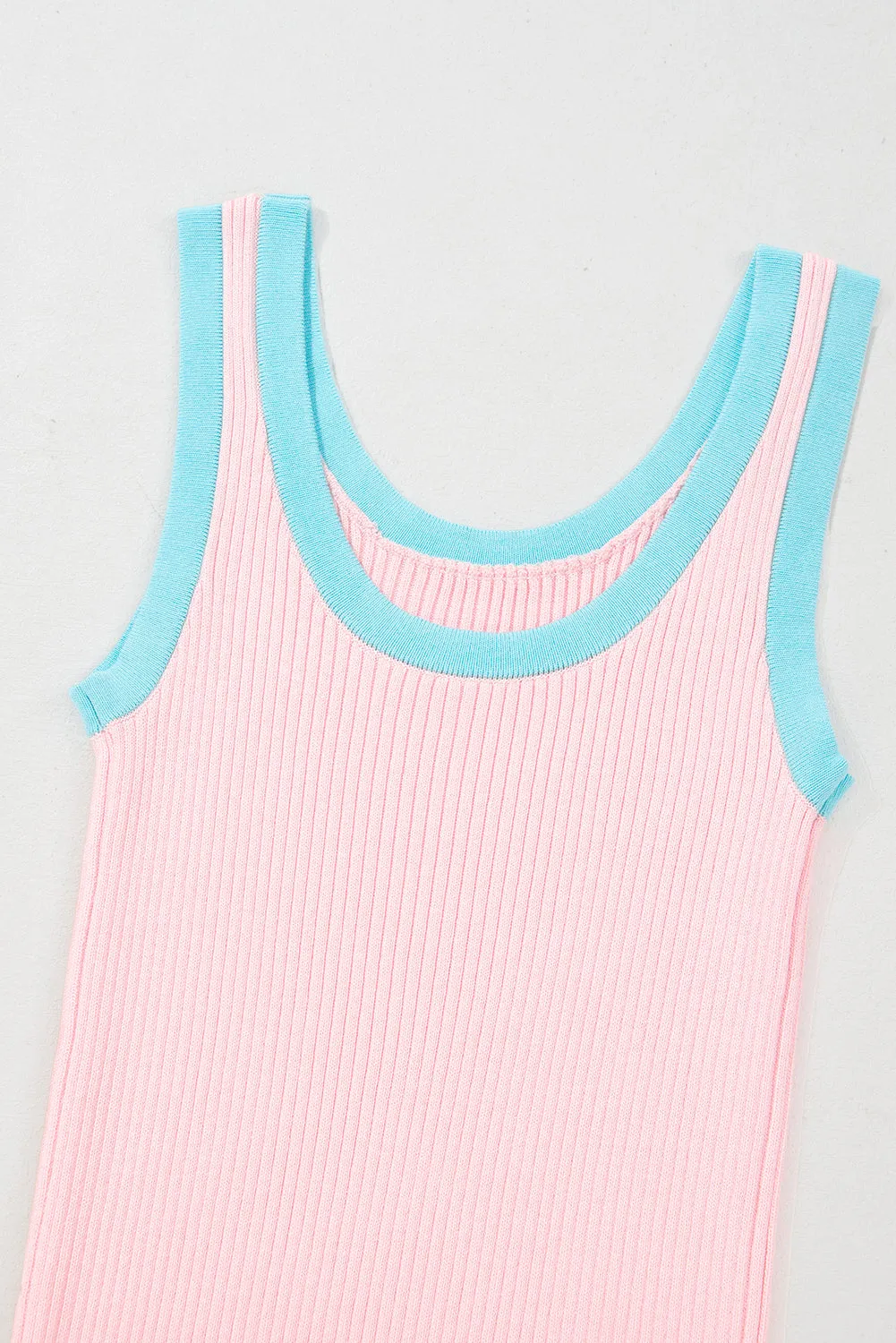 Colorblock Edge Ribbed Knit U Neck Tank Top