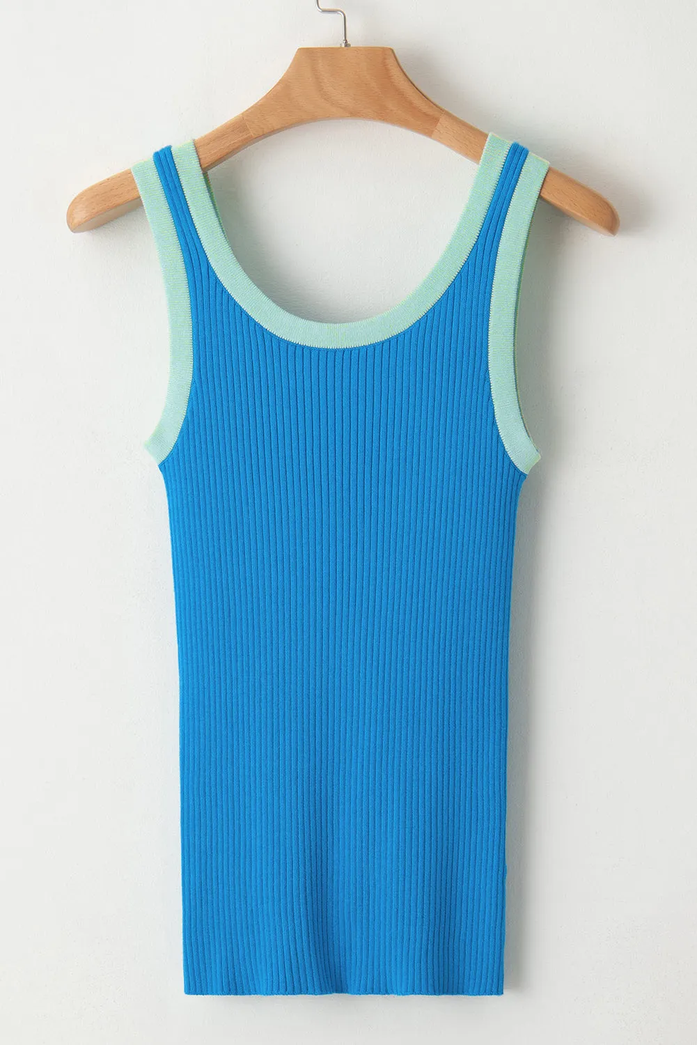 Colorblock Edge Ribbed Knit U Neck Tank Top