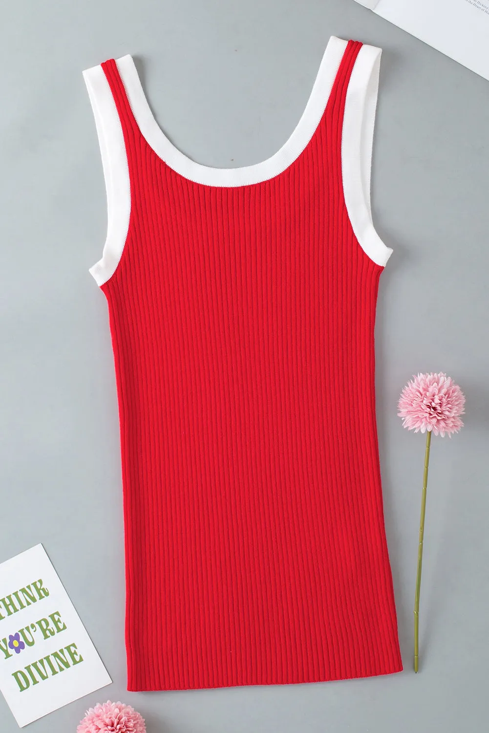 Colorblock Edge Ribbed Knit U Neck Tank Top