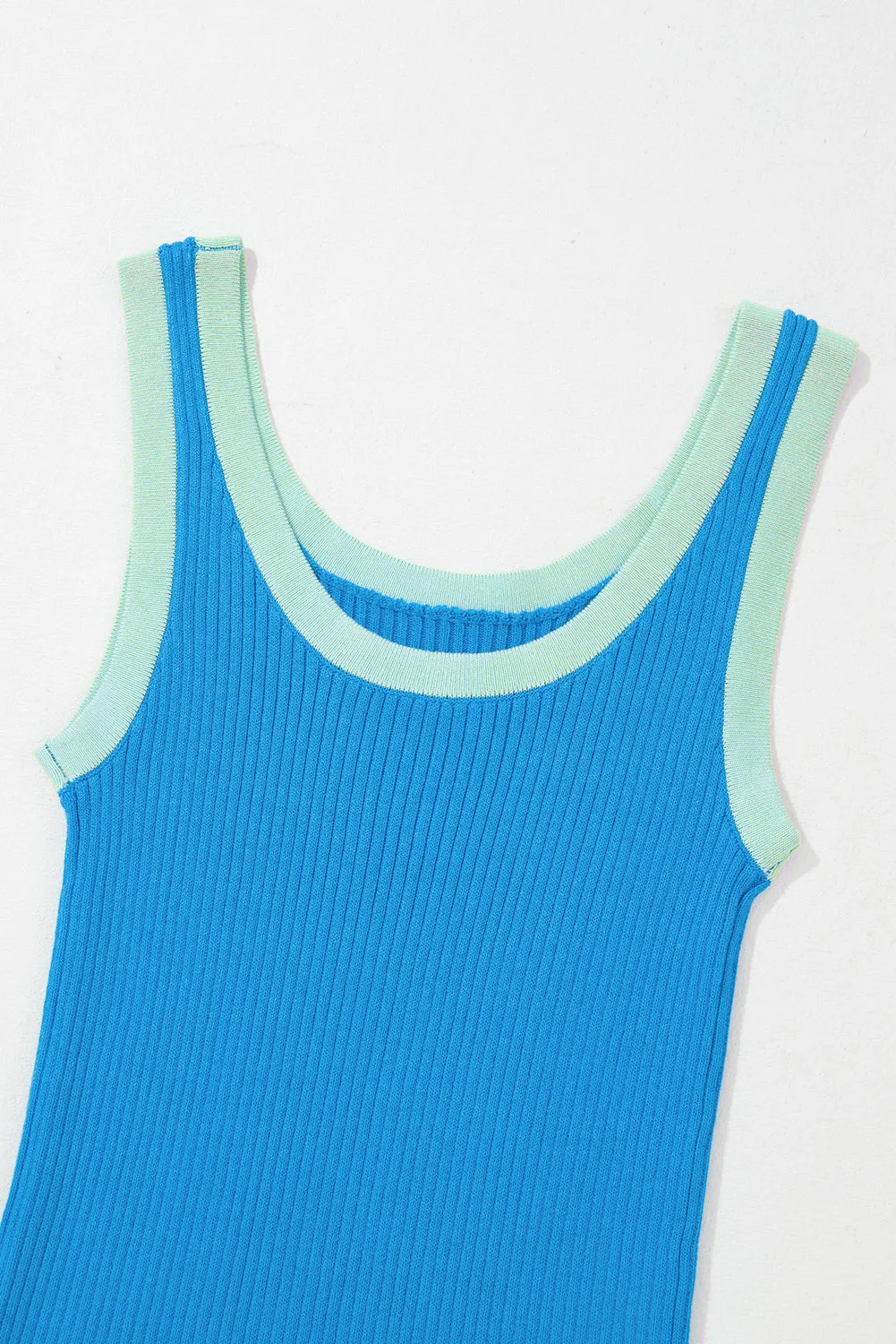 Colorblock Edge Ribbed Knit U Neck Tank Top