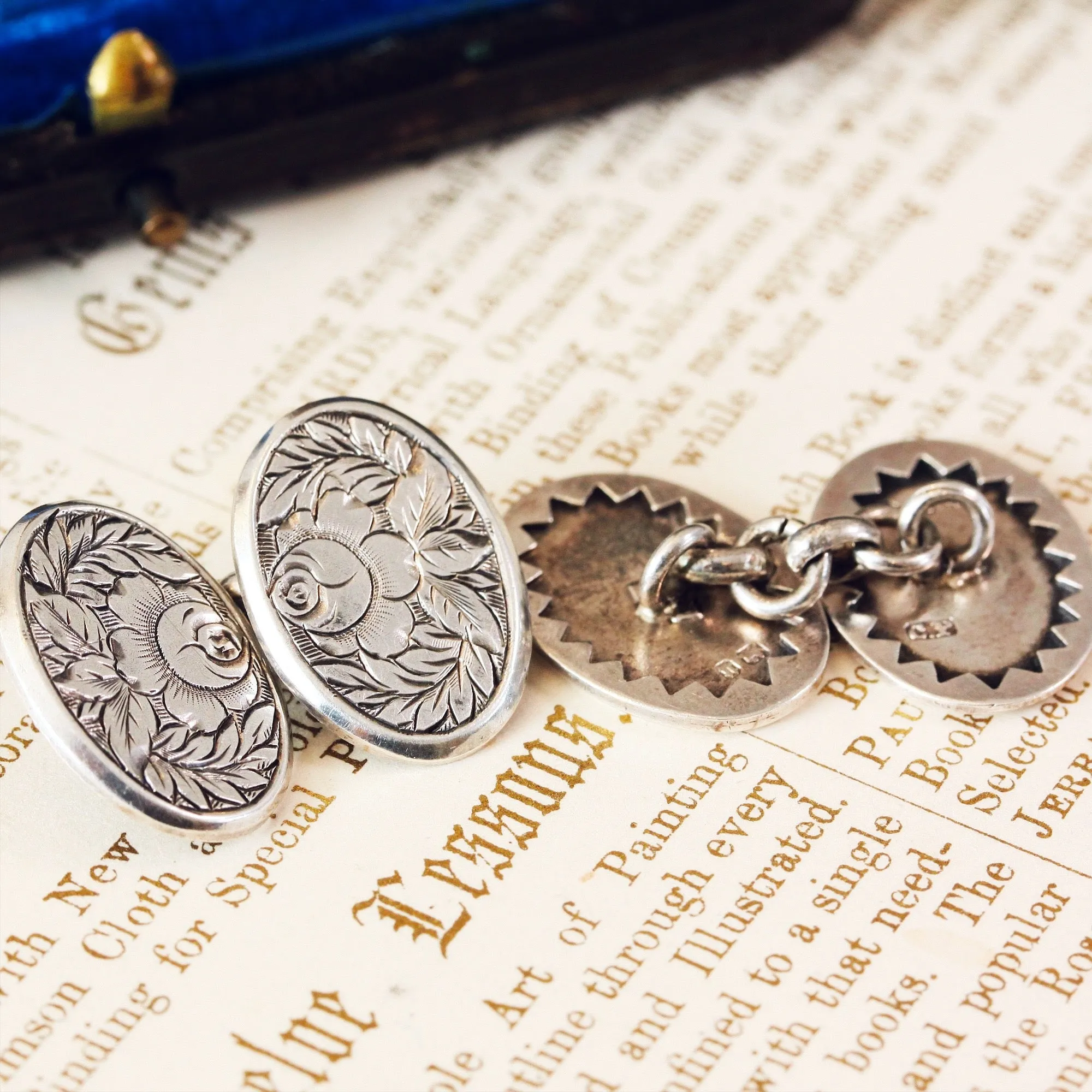 Date 1894 Silver Rose & Fern Cufflinks