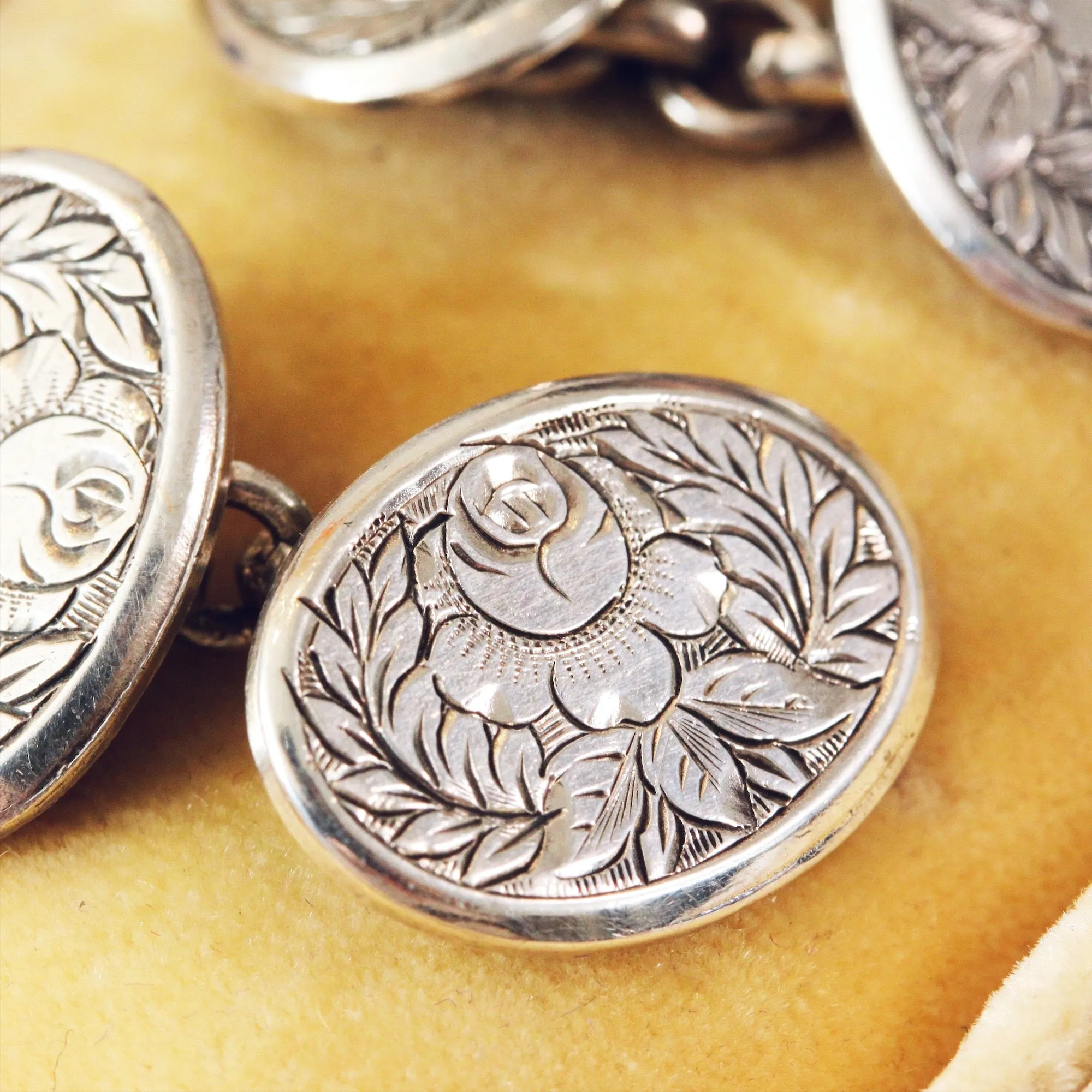 Date 1894 Silver Rose & Fern Cufflinks