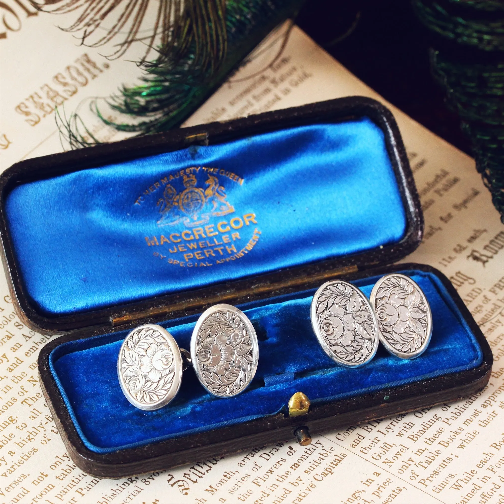 Date 1894 Silver Rose & Fern Cufflinks