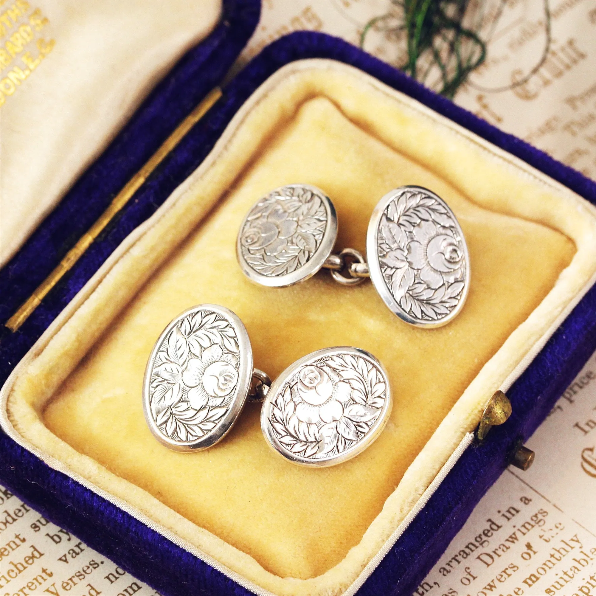 Date 1894 Silver Rose & Fern Cufflinks