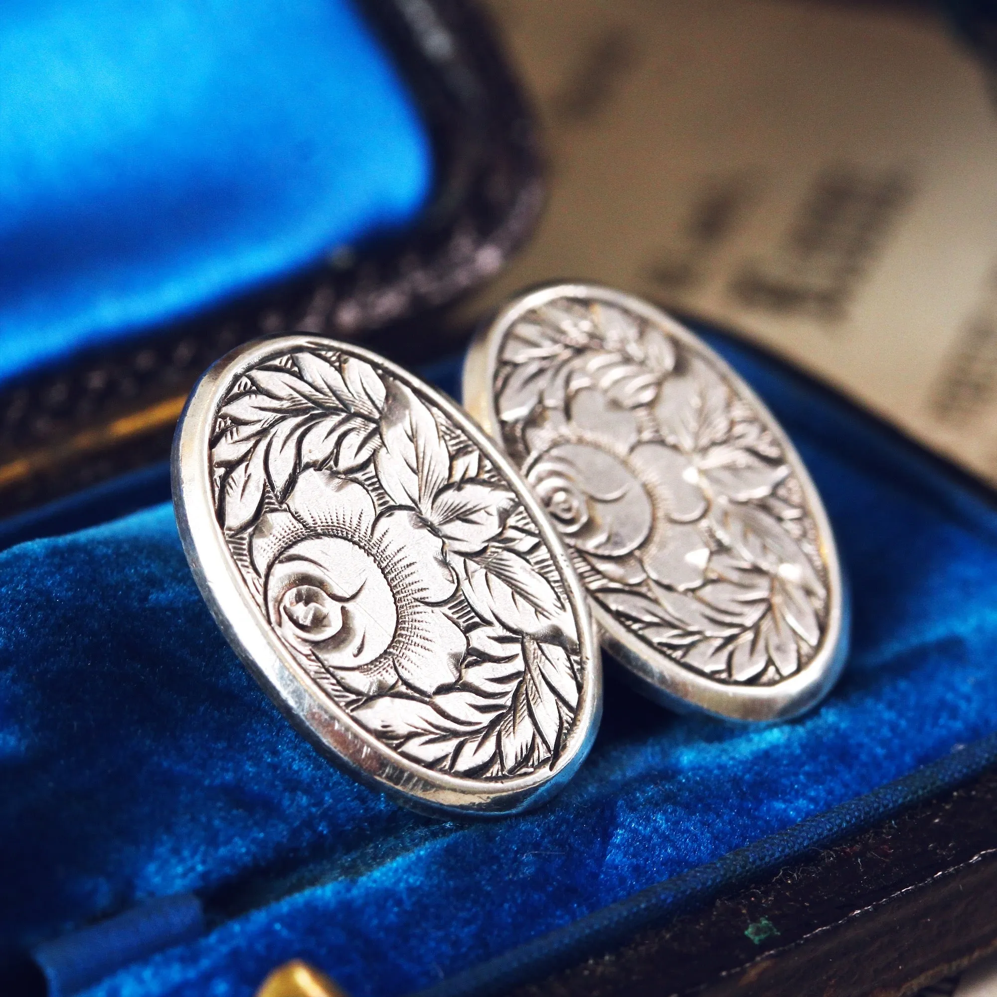 Date 1894 Silver Rose & Fern Cufflinks