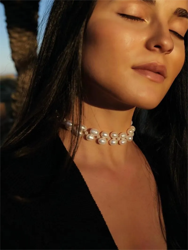 Double Layer Braided Freshwater Pearl Necklace OT Choker