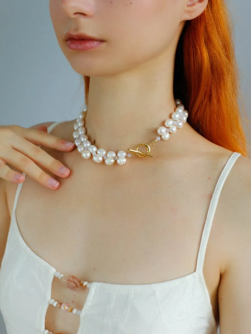 Double Layer Braided Freshwater Pearl Necklace OT Choker