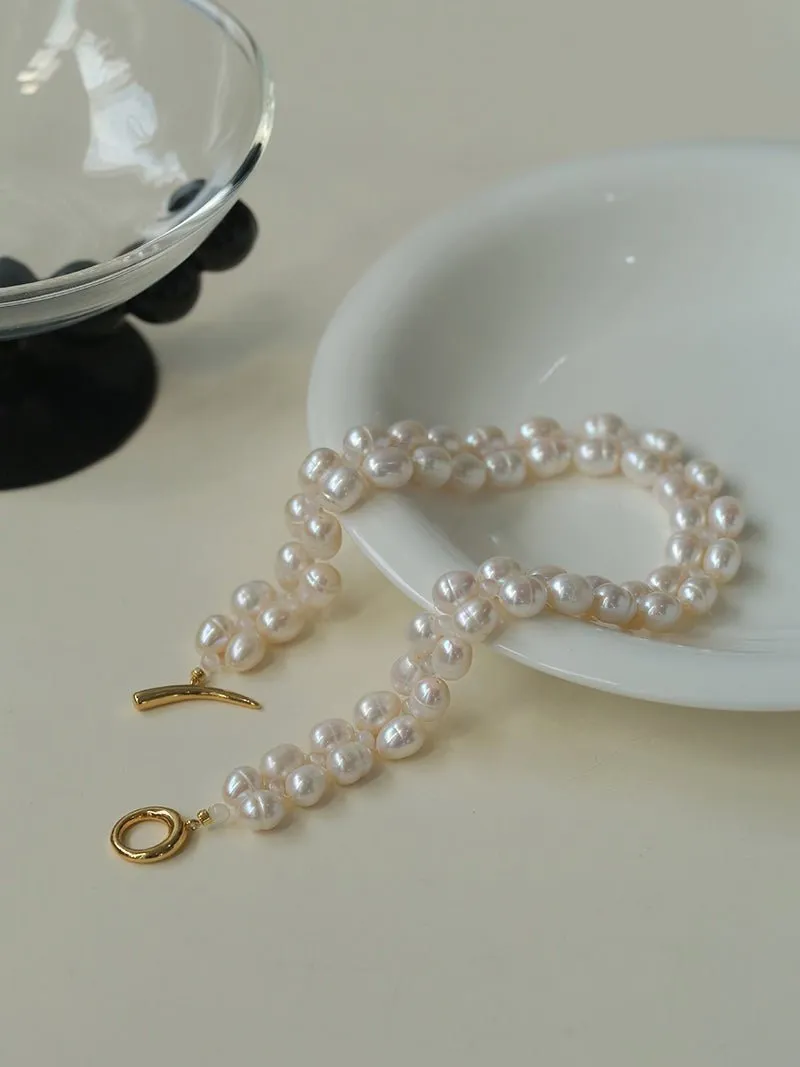 Double Layer Braided Freshwater Pearl Necklace OT Choker