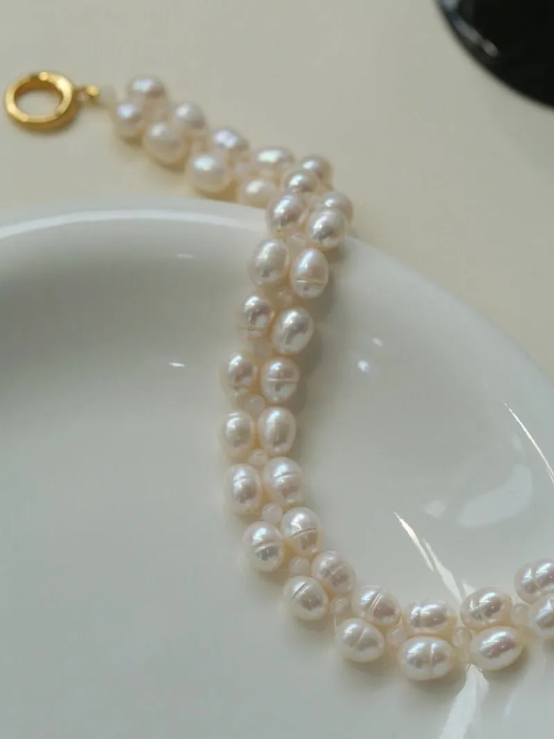 Double Layer Braided Freshwater Pearl Necklace OT Choker