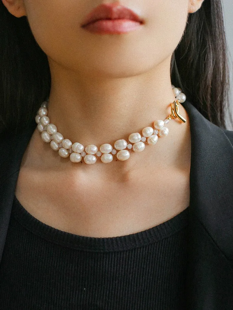 Double Layer Braided Freshwater Pearl Necklace OT Choker