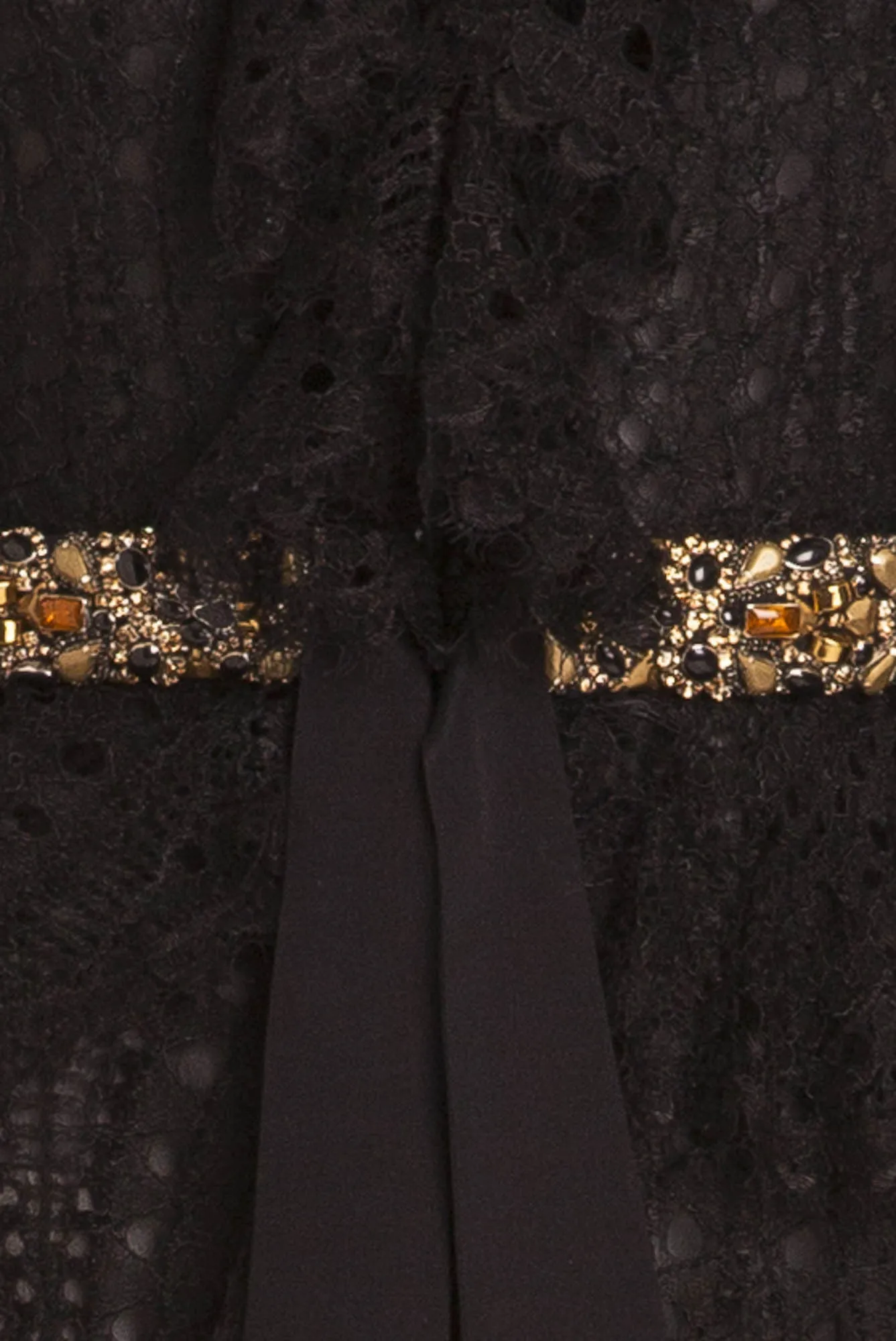 Emilio Pucci - Long Sleeve Black Lace Dress with Gold Beaded Belt - IT 42