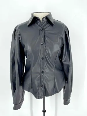 En Saison Size S Black Faux Leather NEW Designer Blouse