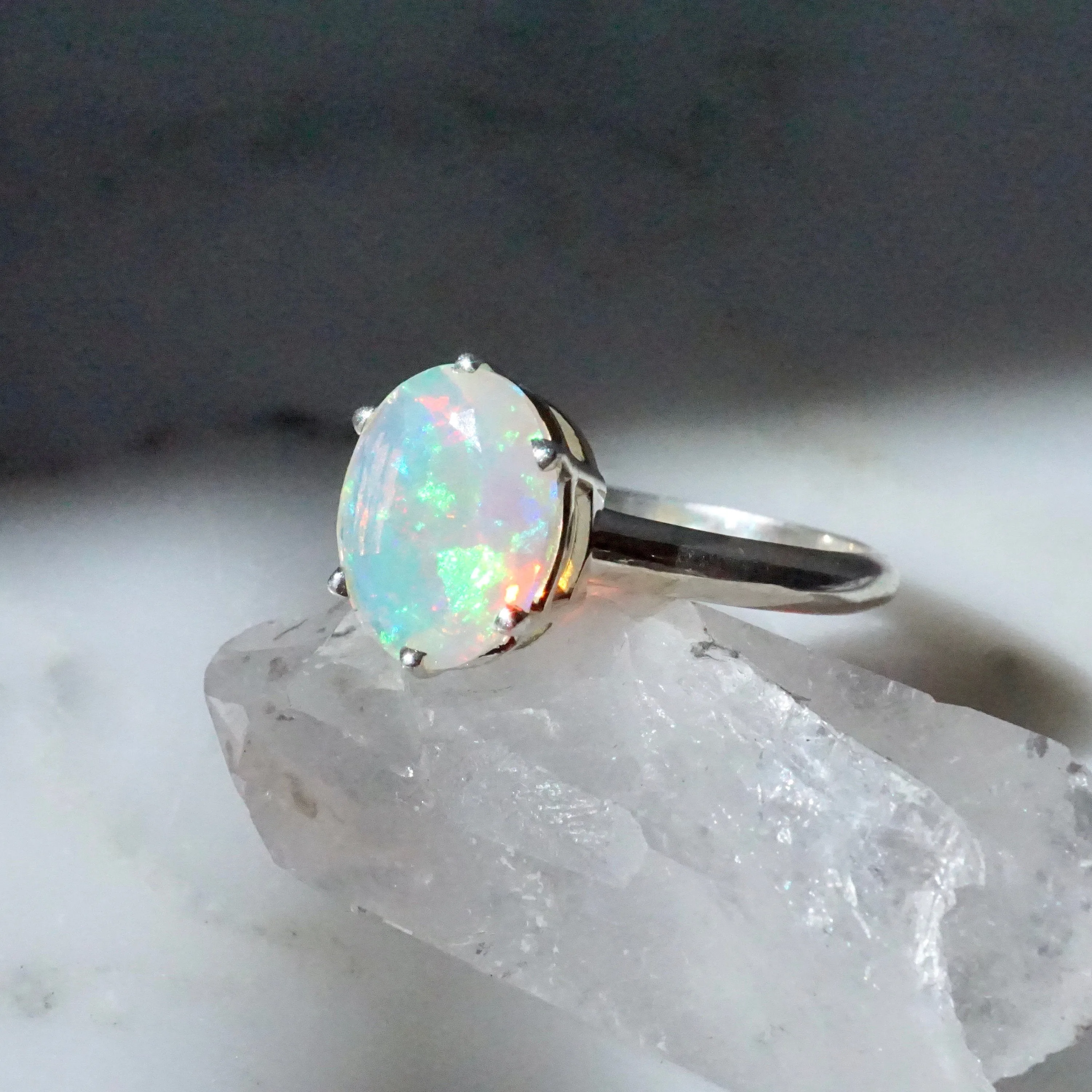 Ethiopian Opal Sliver Ring - 10 x 8 Oval Opal Ring - Alternative Opal Ring