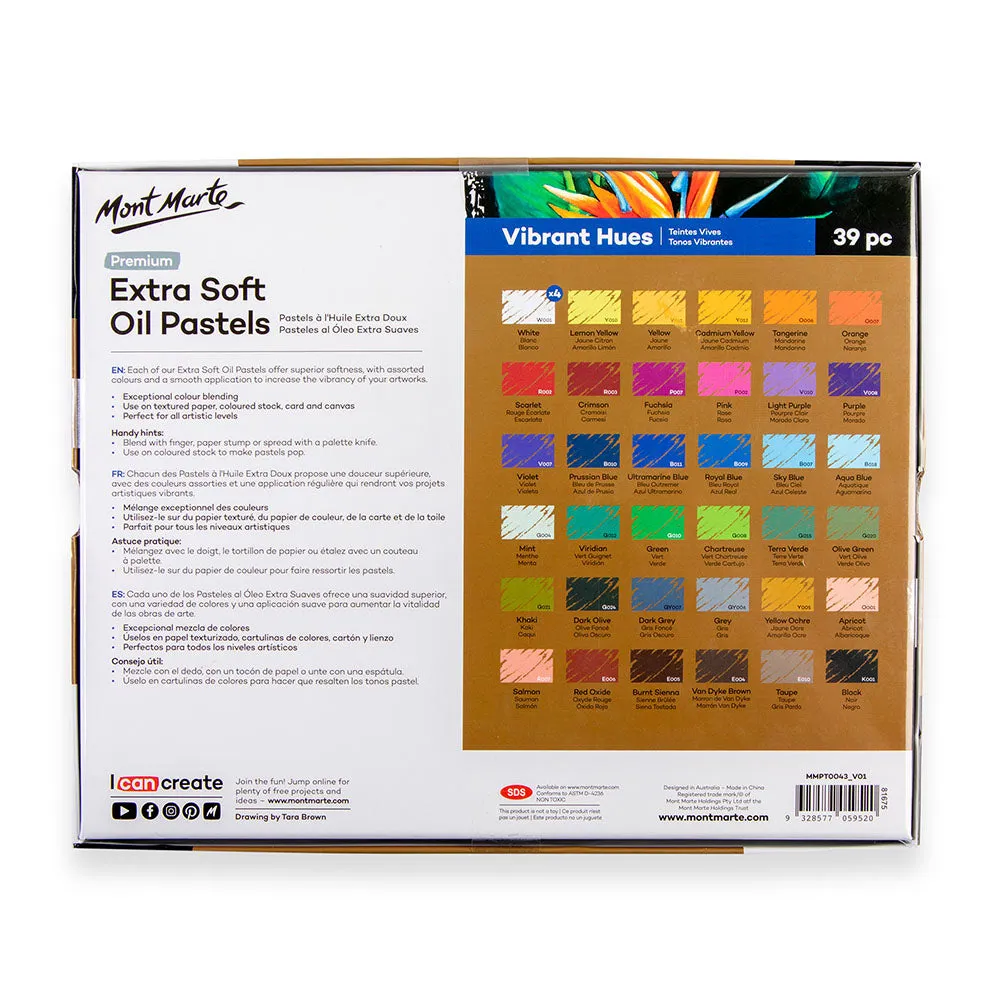 Extra Soft Oil Pastels Vibrant Hues Premium 39pc