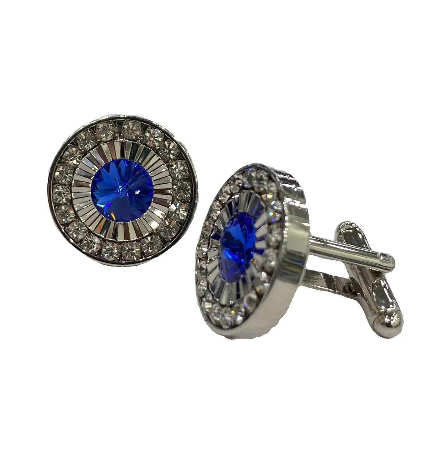 Fratello Cufflinks - Silver & Blue Rippled Elegance CL28