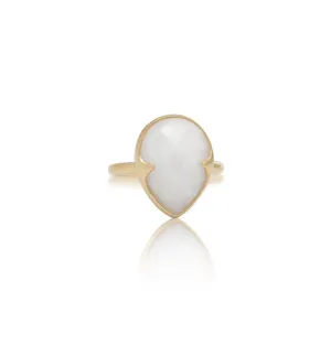 Gemma Ring, White Quartzite, Gold