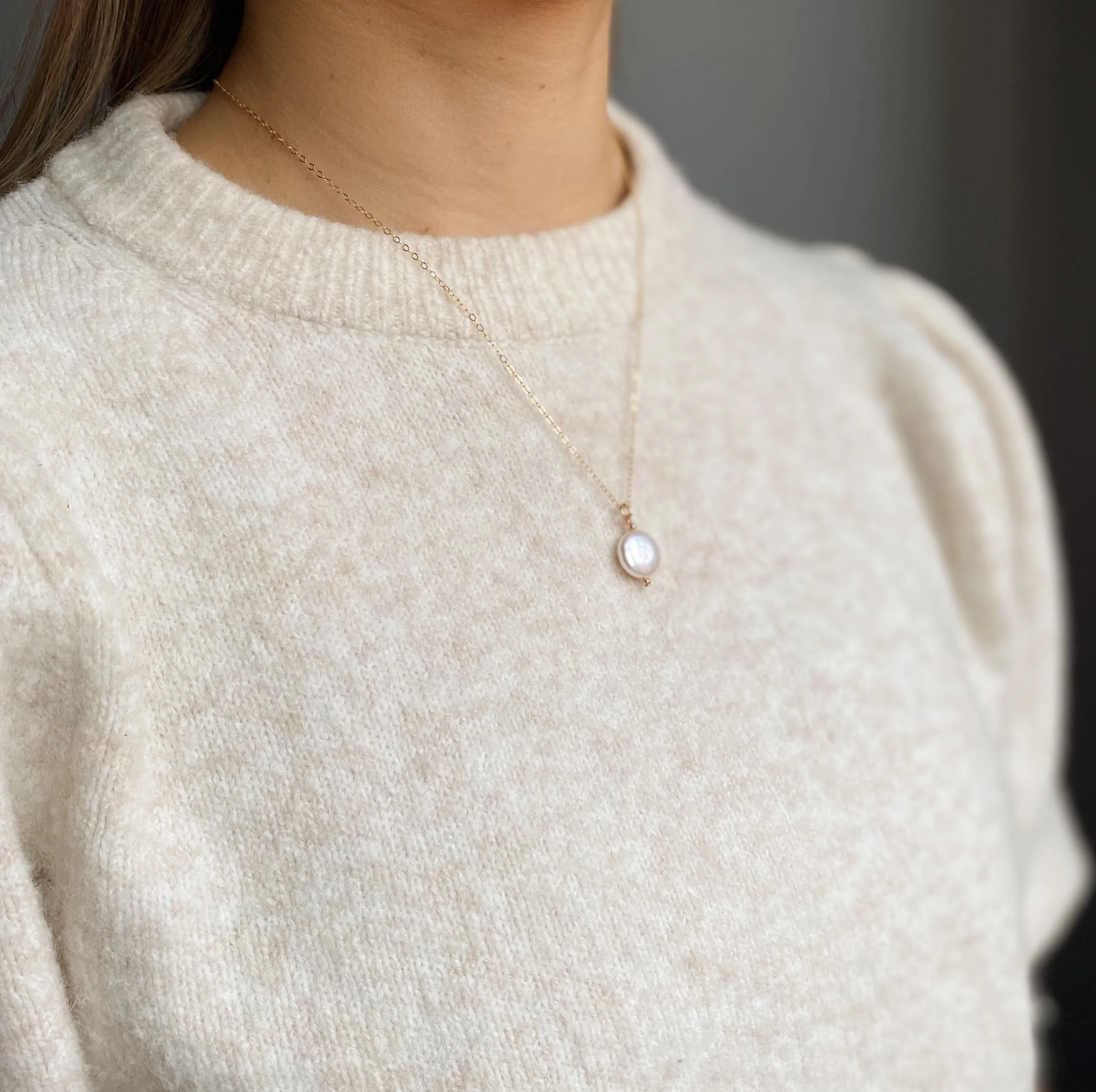 Gold Filled Pearl Coin Pendant Necklace