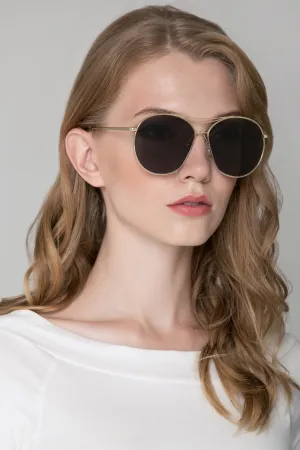 Gold Round Aviator Sunglasses