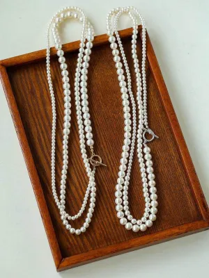 Gradient Pearl Long OT Clasp Necklace Sweater Necklace