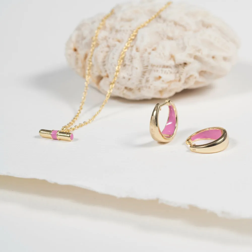 Havana Flamingo Pink Enamel & Gold Huggie Hoop Earrings