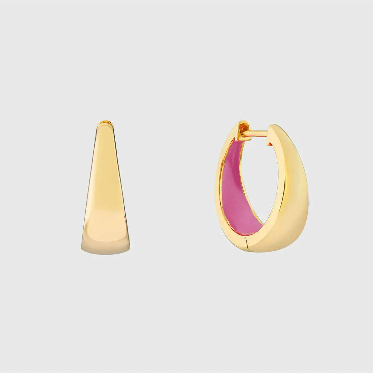 Havana Flamingo Pink Enamel & Gold Huggie Hoop Earrings