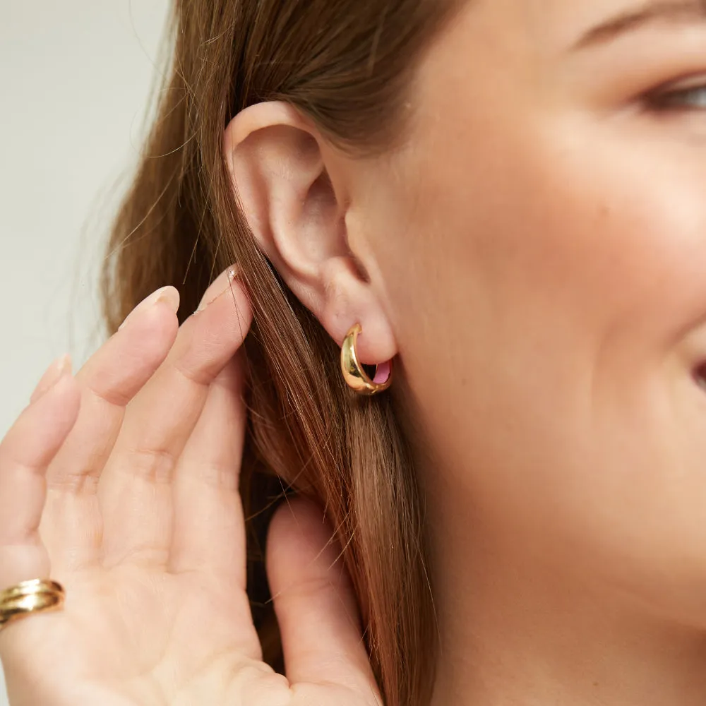 Havana Flamingo Pink Enamel & Gold Huggie Hoop Earrings