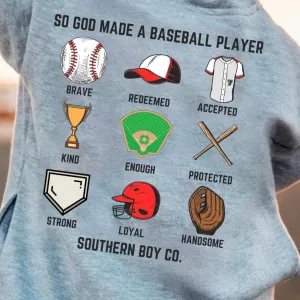 (HOODIE) God Made A Baseball Player Kids Hoodie