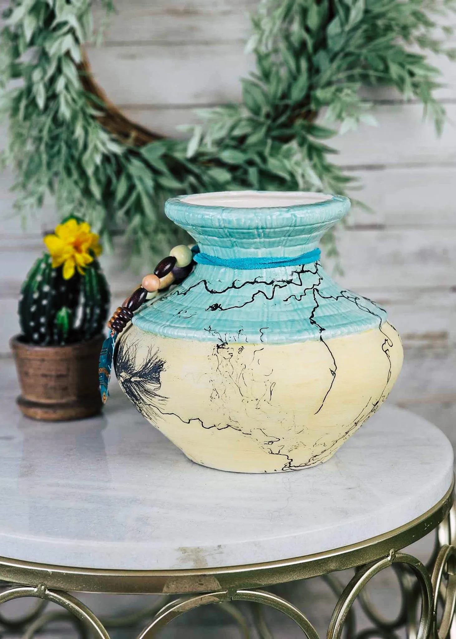 Horse Hair Yellow & Turquoise Bowl