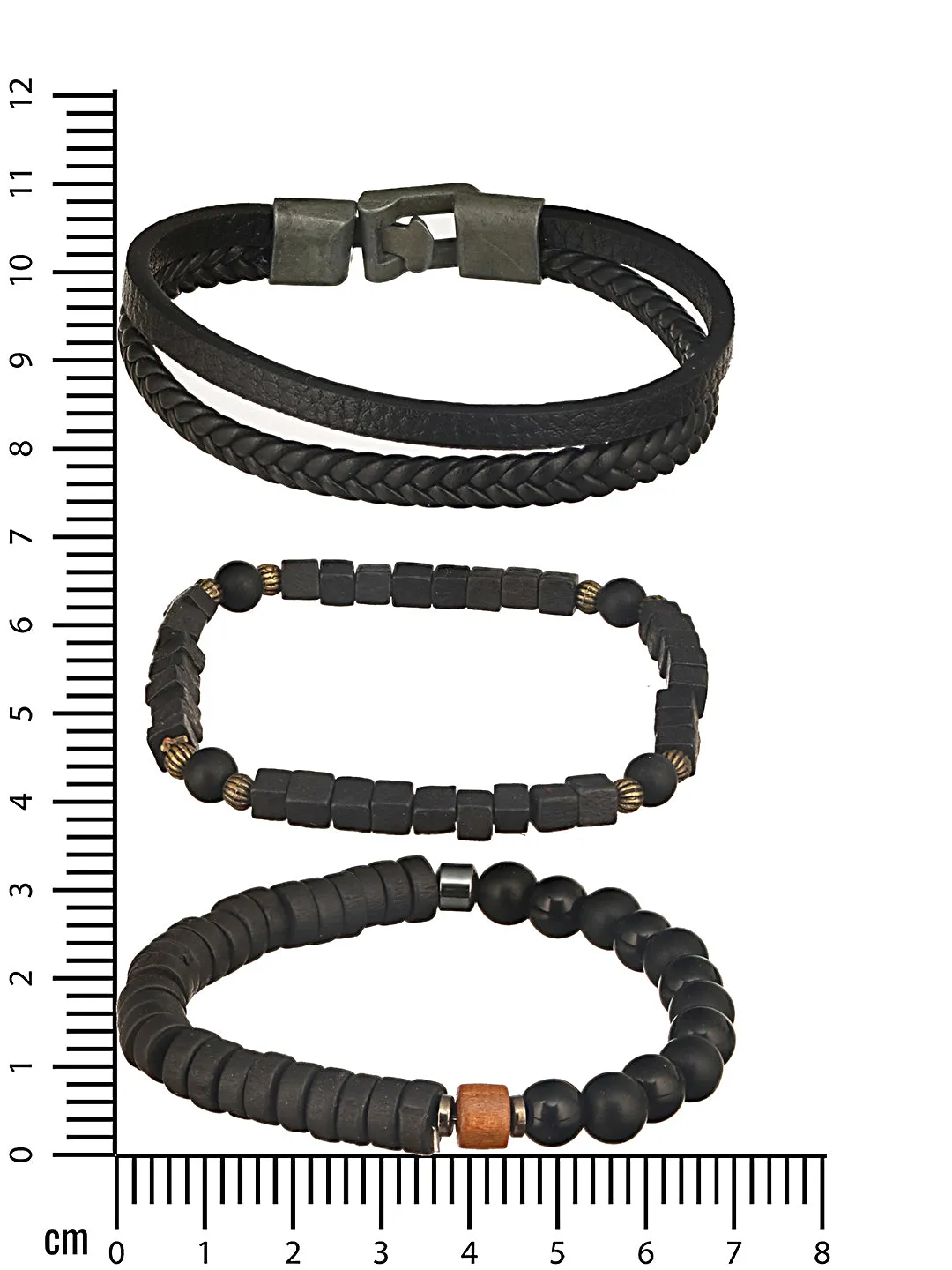 Jazz And Sizzle Men Set of 3 Black Elasticated & Beaded Bracelets