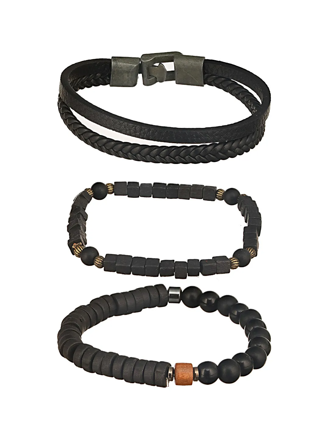 Jazz And Sizzle Men Set of 3 Black Elasticated & Beaded Bracelets