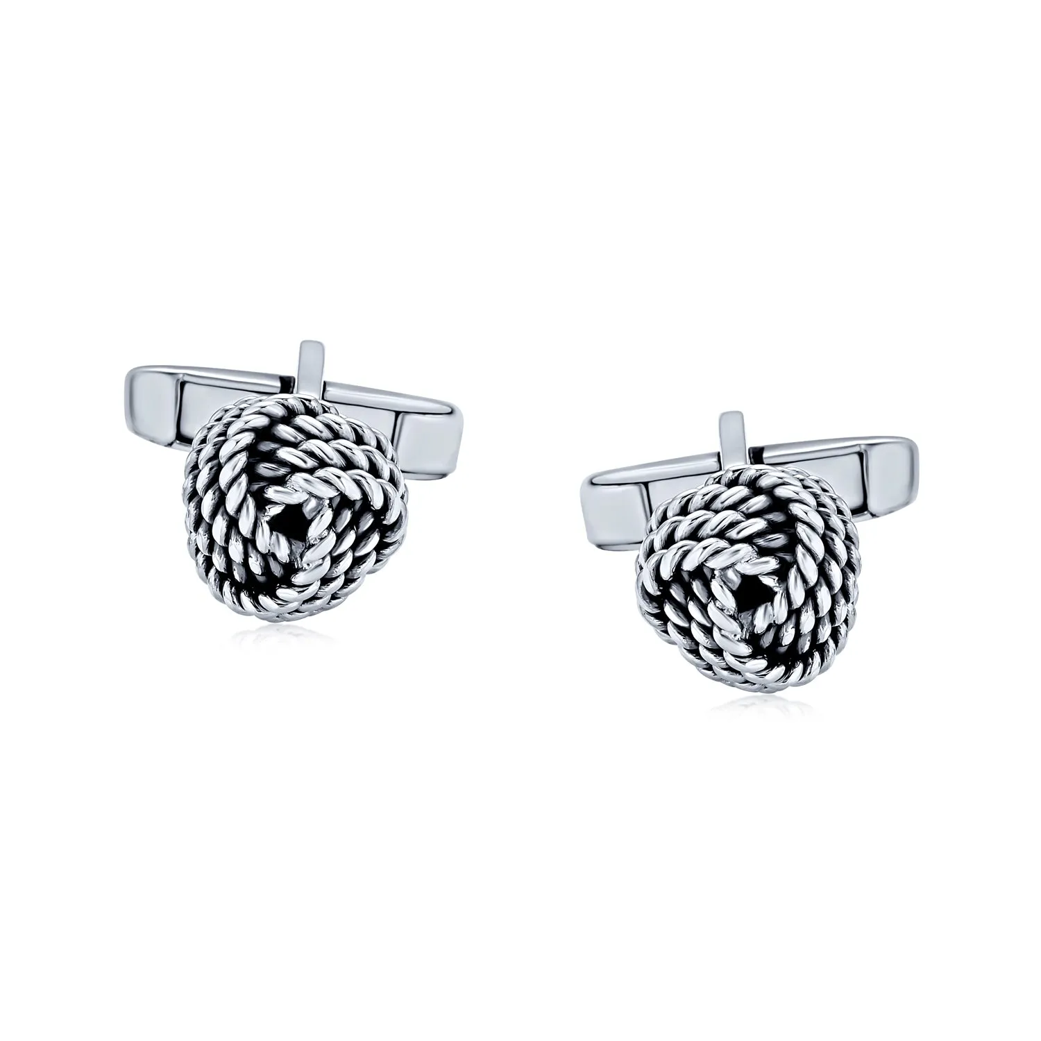 Knot Sided Woven Rope Braid Twist Shirt Cufflinks .925 Sterling Silver