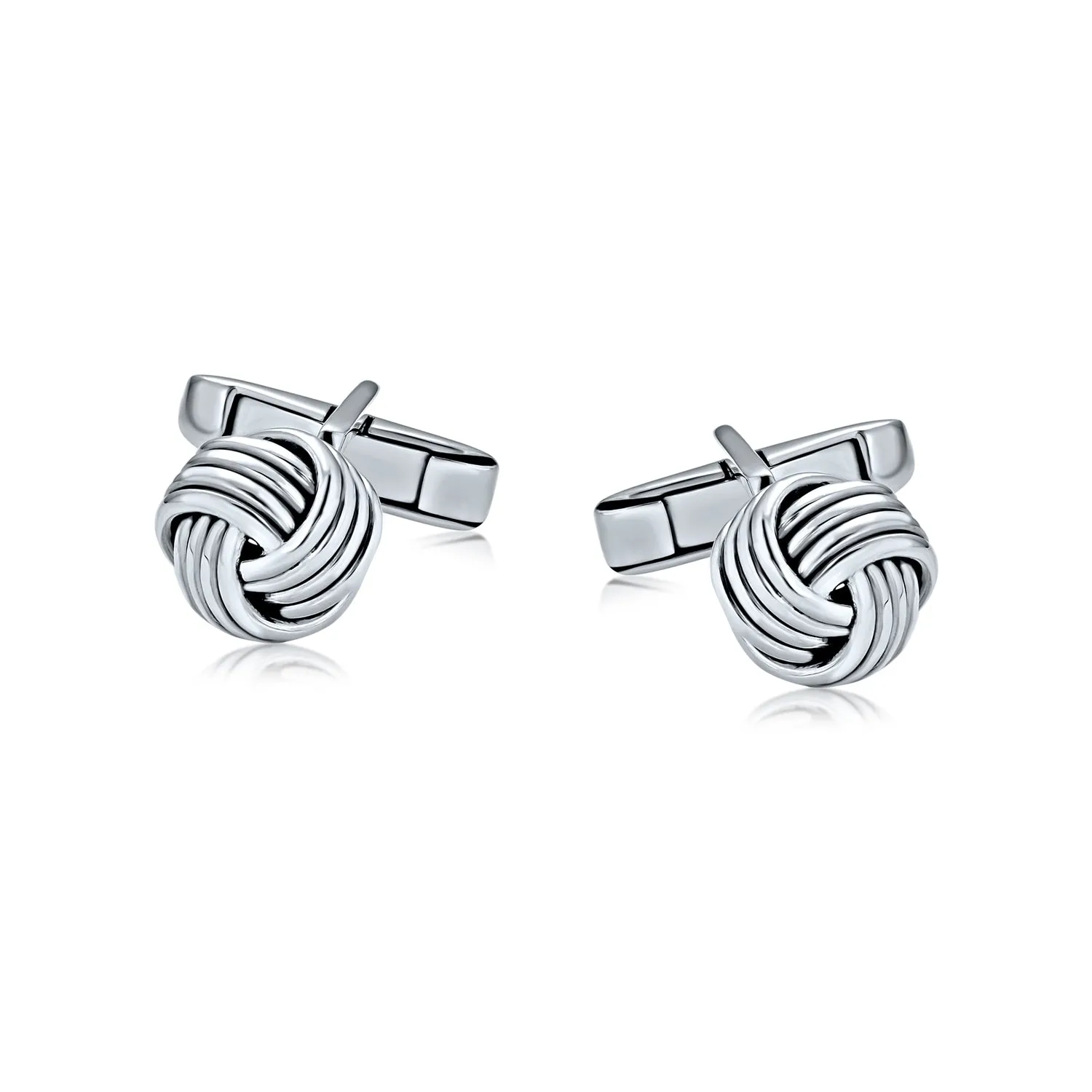 Knot Sided Woven Rope Braid Twist Shirt Cufflinks .925 Sterling Silver