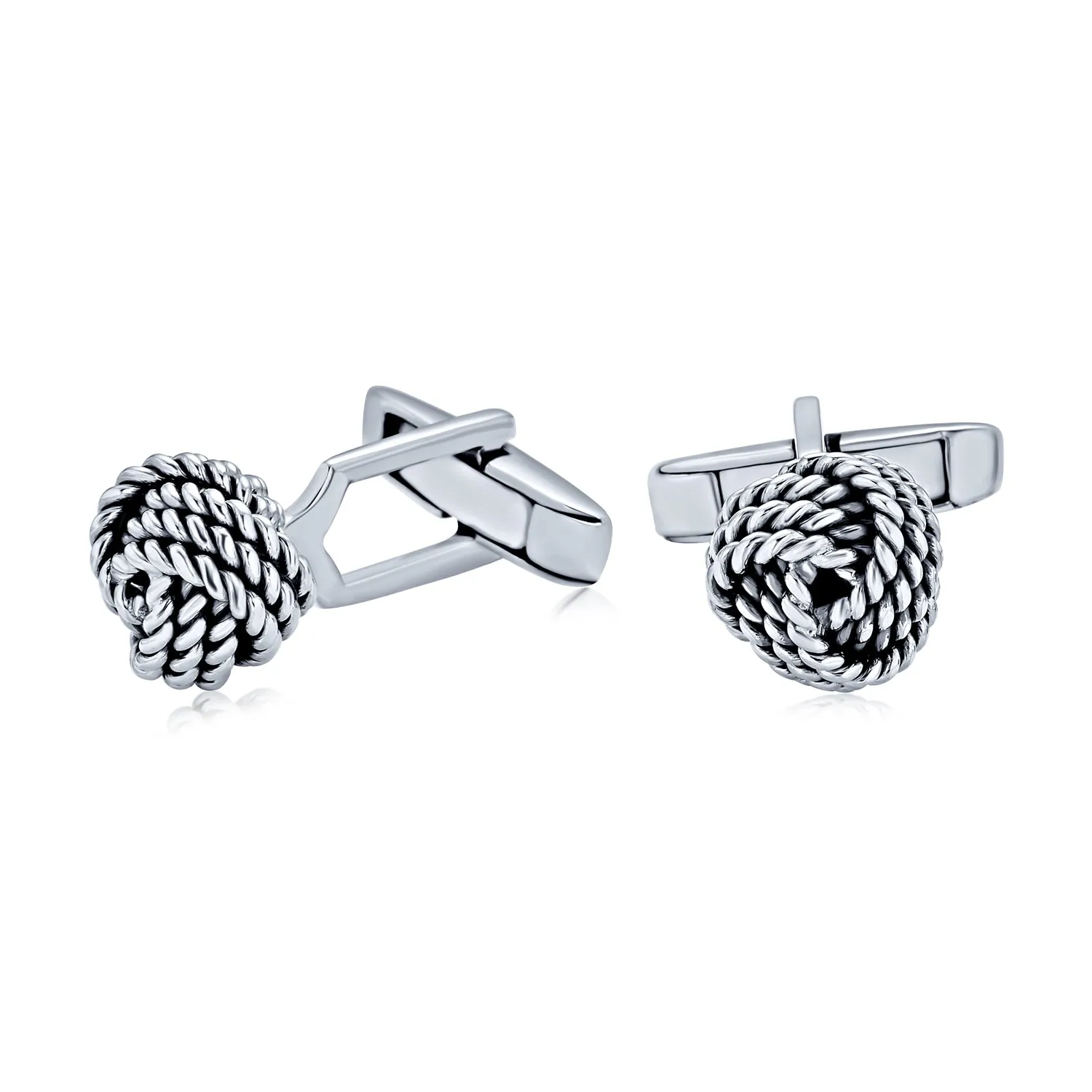 Knot Sided Woven Rope Braid Twist Shirt Cufflinks .925 Sterling Silver