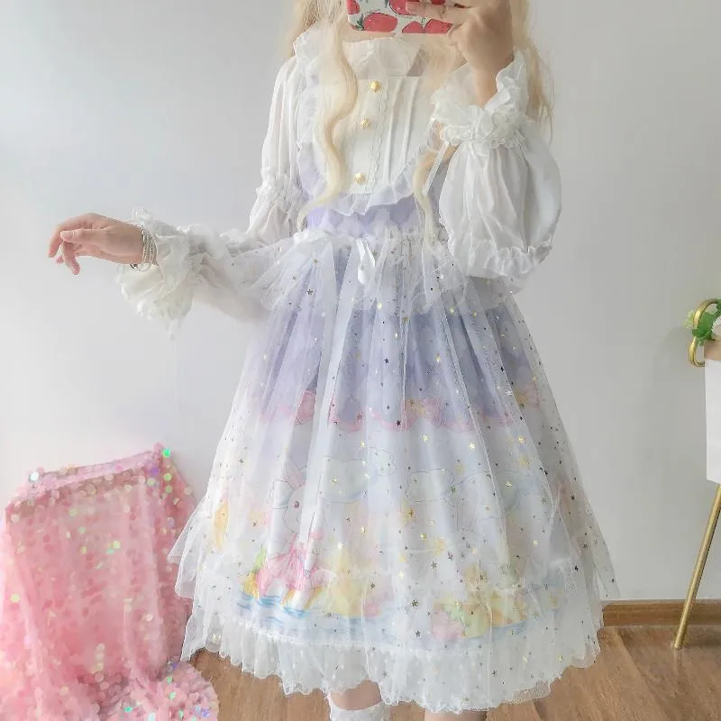 Lolita Sweetgirl Cartoon Printed Suspender Dress