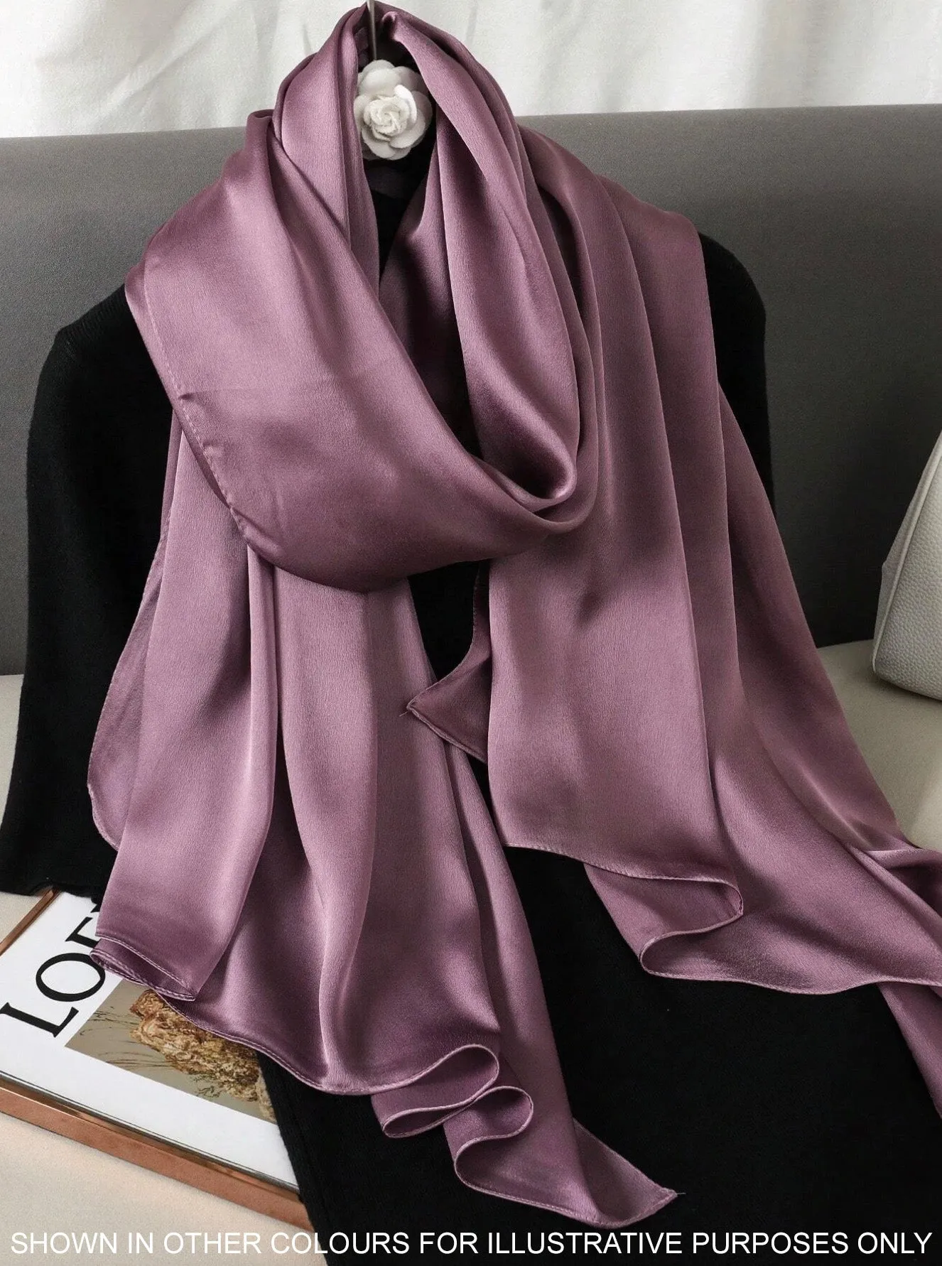 LONG PLAIN MOCHA SATIN SCARF SHAWL WRAP