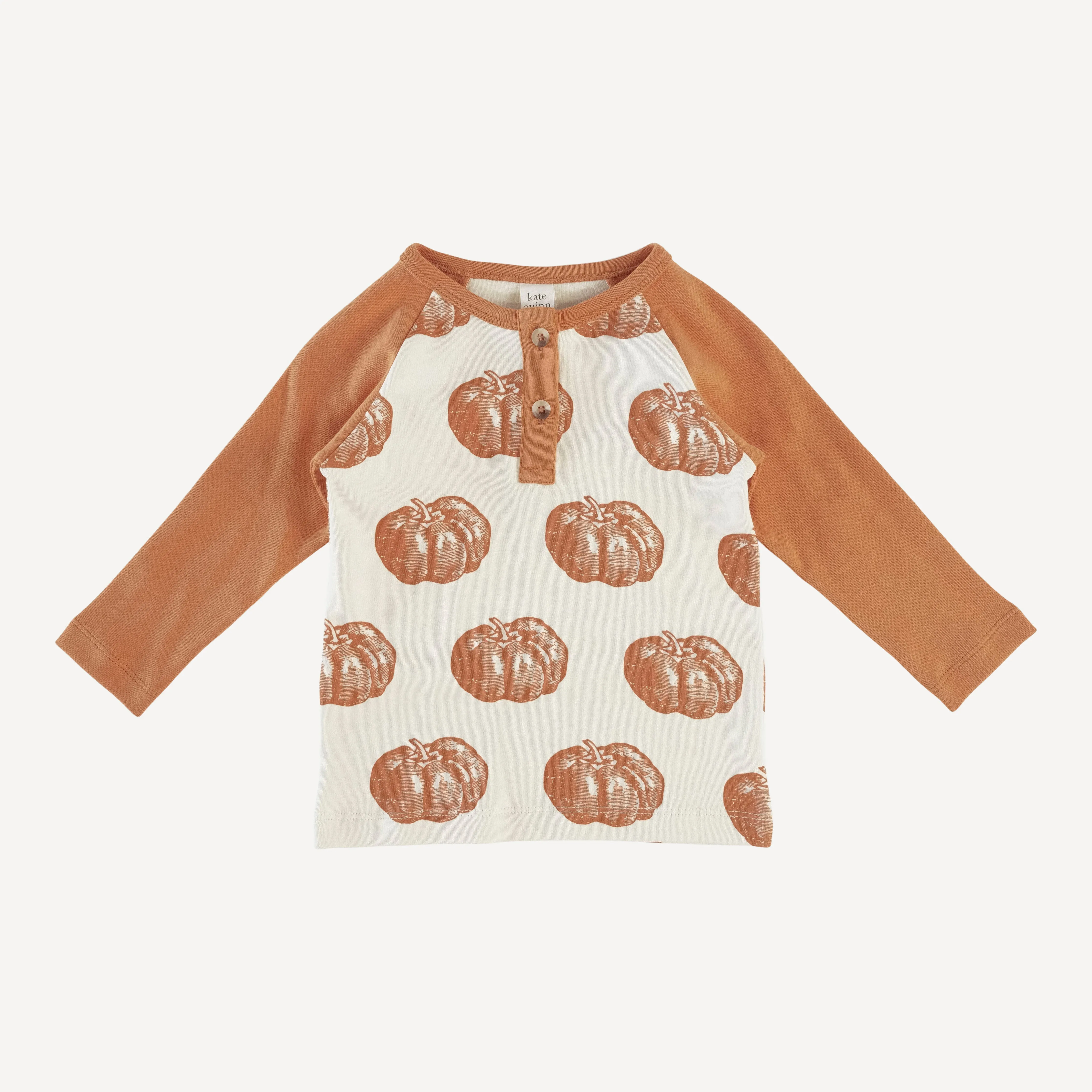 long sleeve baseball henley tee | harvest pumpkin | organic cotton interlock