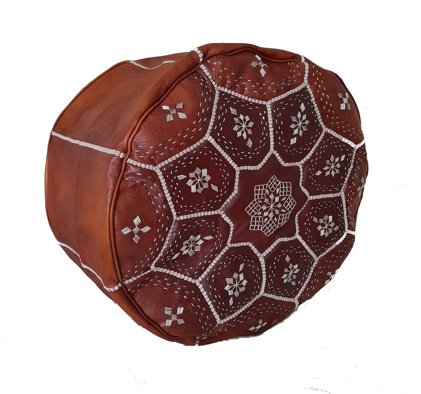 Moroccan Leather Tile Ottoman - Tan