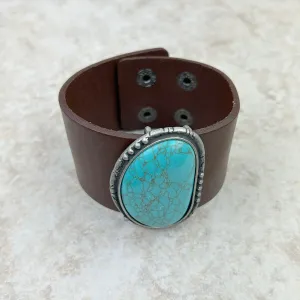 Natural Stone Leather Cuff Bracelet