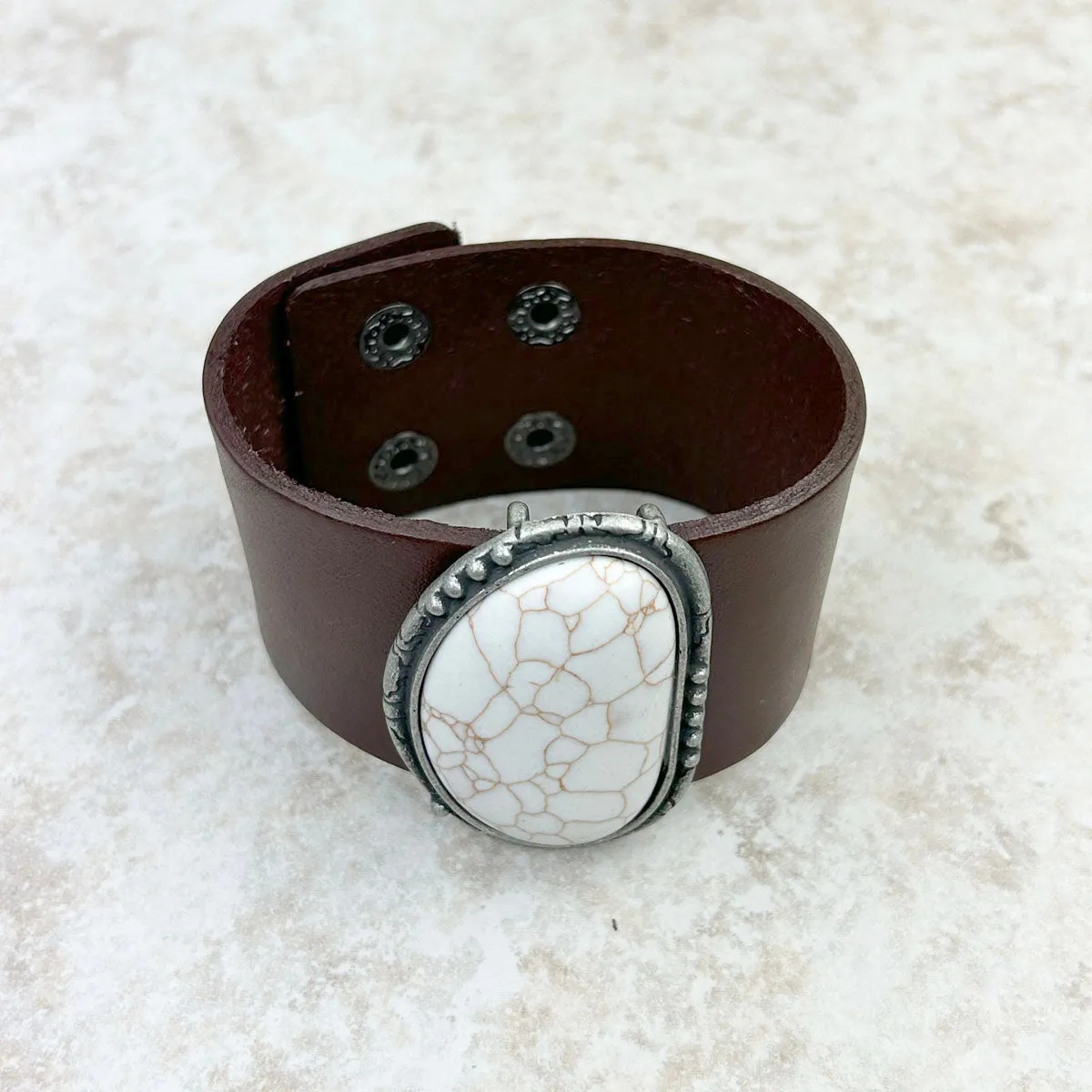 Natural Stone Leather Cuff Bracelet