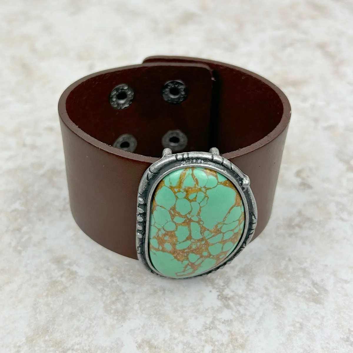 Natural Stone Leather Cuff Bracelet