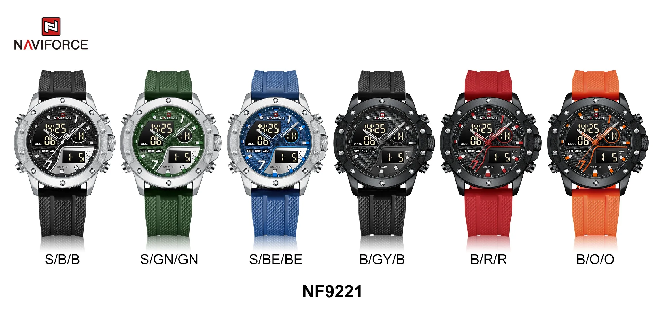 NAVIFORCE 9221  mens watches New original brand Digital Quartz watch waterproof sport wristwatch for man