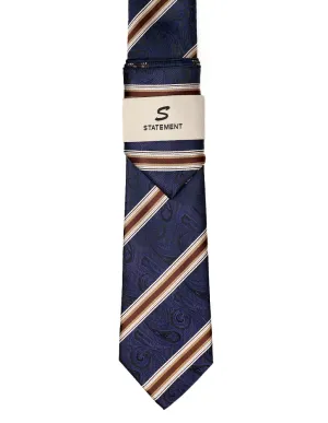 NAVY STRIPE 2 PC TIE & HANKIE SET