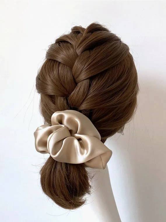 Oversized Satin Scrunchie - Nude Beige